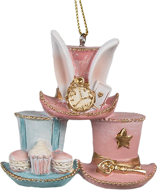 Clayre & Eef Paashanger Hoed 7 cm Roze Blauw Polyresin Decoratie Hanger