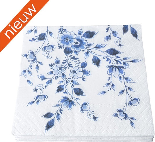 Heinen Delfts Blauw - Servetten - Papier - Bloesem - 17 x 17 cm