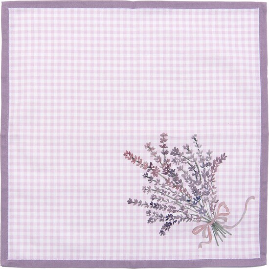 Clayre & Eef Servetten Katoen (set v 6) 40*40 cm Paars Wit 100% Katoen Vierkant Lavendel Servet Stof