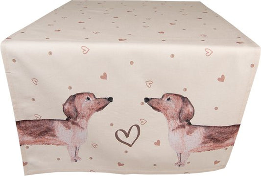Clayre & Eef Tafelloper 50x140 cm Beige Katoen Rechthoek Teckel Tafelkleed Loper Tafeltextiel