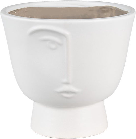 Clayre & Eef Bloempot Ø 17x15 cm Wit Keramiek Gezicht Bloempot binnen Plantenpot Plant pot