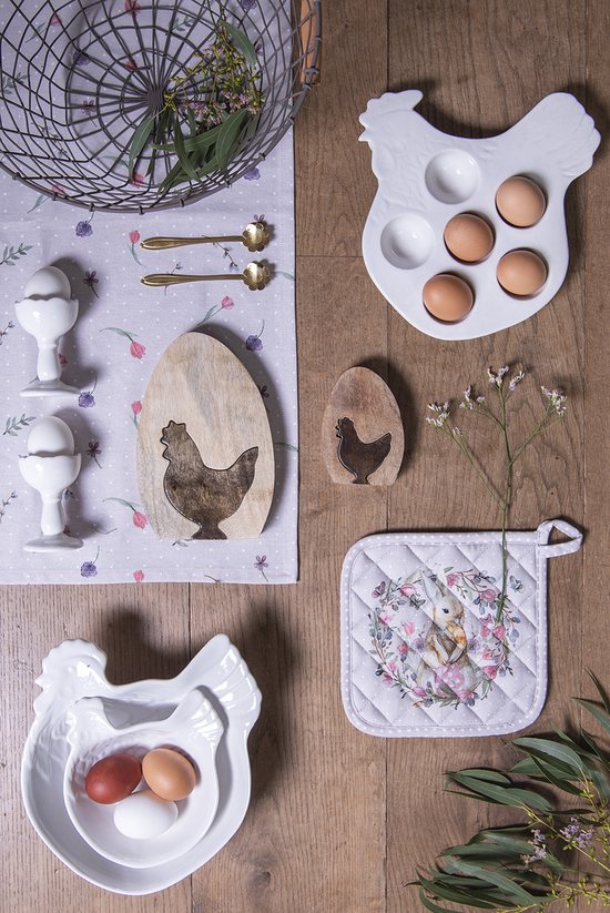 Clayre & Eef Theedoek 50*70 cm Wit Beige Katoen Rechthoek Bloemetjes Vaatdoek Keukendoek Schotelvod
