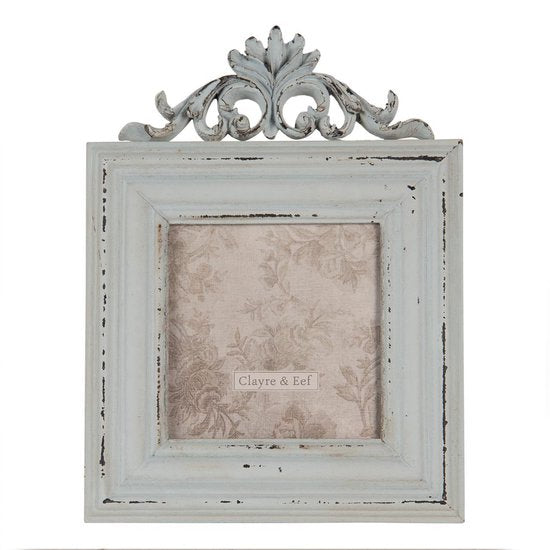 Clayre & Eef Fotolijst 16*2*21 cm / 10*10 cm Blauw MDF, Glas Rechthoek Fotokader Wissellijst Foto Frame