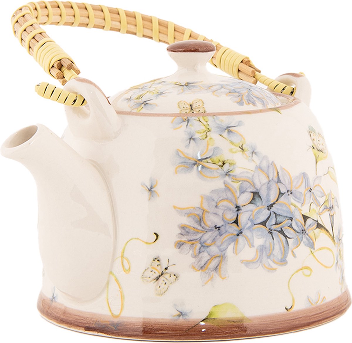 Clayre & Eef Theepot met Filter 800 ml Wit Blauw Keramiek Bloemen