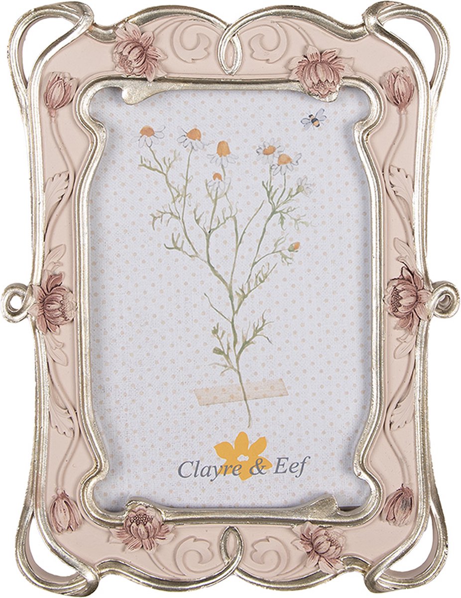 Clayre & Eef Fotolijst 10x15 cm Roze Kunststof Glas Rechthoek Fotokader