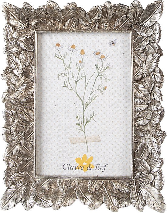 Clayre & Eef Fotolijst 10x15 cm Zilverkleurig Kunststof Blaadjes Fotokader Wissellijst Foto Frame