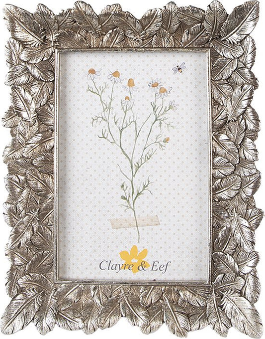 Clayre & Eef Fotolijst 10x15 cm Zilverkleurig Kunststof Blaadjes Fotokader Wissellijst Foto Frame