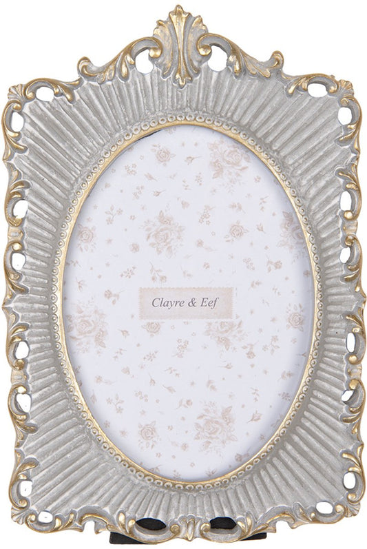 Clayre & Eef Fotolijst 13x18 cm Grijs Goudkleurig Kunststof Glas