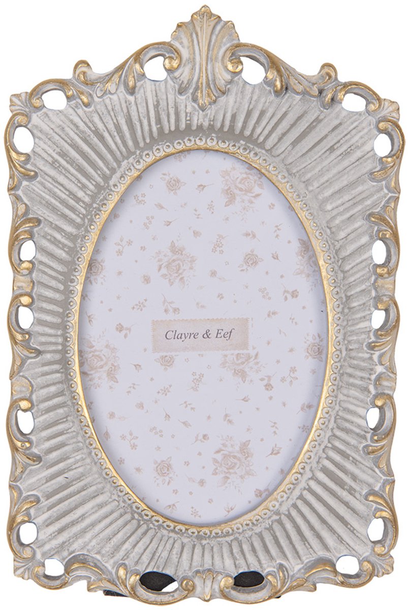 Clayre & Eef Fotolijst 10x15 cm Grijs Goudkleurig Kunststof Glas