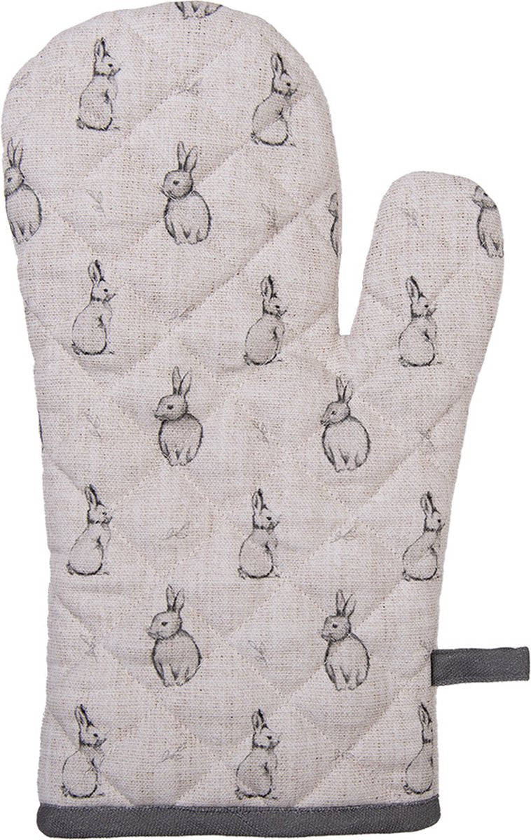 Clayre &amp; Eef Ovenwant 18x30 cm Beige Grijs Katoen Konijn