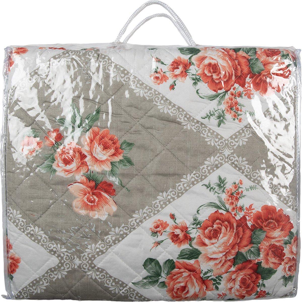 Clayre & Eef Bedsprei 140x220 cm Grijs Roze Katoen Polyester Rechthoek Bloemen Sprei