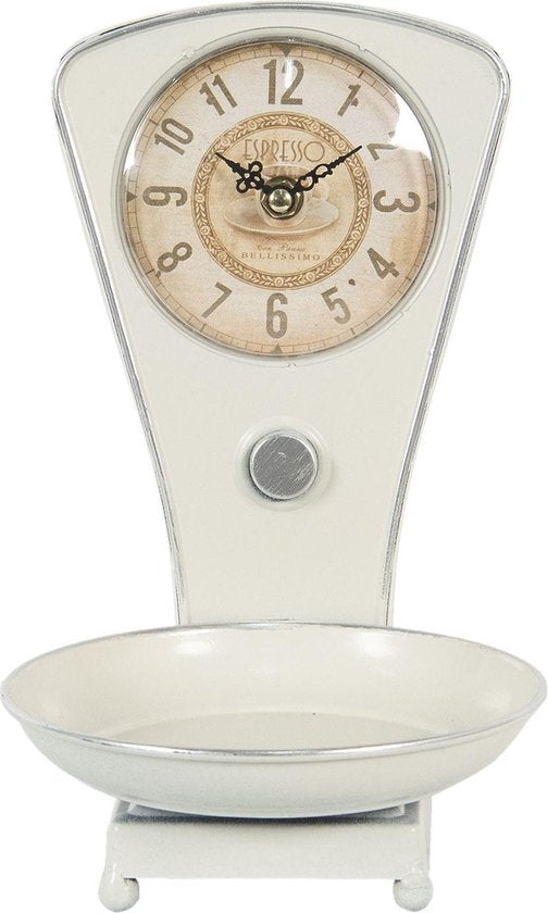Clayre & Eef Tafelklok 20*17*25 cm / 1*AA Beige Metaal Rond Weegschaal Tafelklokken Binnen Staand Klokje Tafelklokje