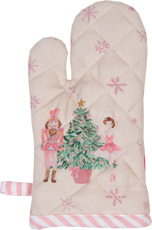 Clayre & Eef Ovenwant 18x30 cm Beige Roze Katoen Notenkraker Ovenhandschoen Cadeau voor haar