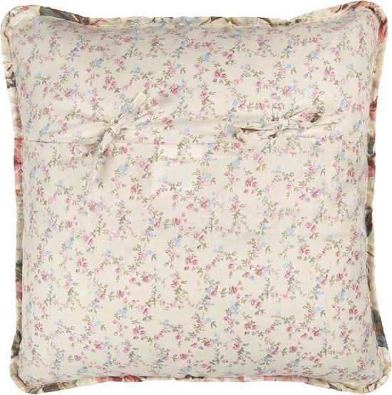 Clayre & Eef Kussenhoes 50*50 cm Beige Roze Polyester Katoen Vierkant Bloemen Sierkussenhoes Kussen hoes