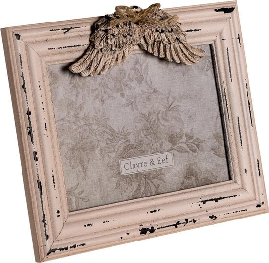 Clayre & Eef Fotolijst 24*3*19 cm / 13*18 cm Roze MDF, Glas Rechthoek Vleugels Fotokader Wissellijst Foto Frame