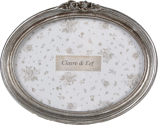 Clayre & Eef Fotolijst 18x13 cm Zilverkleurig Kunststof Glas Ovaal Fotokader