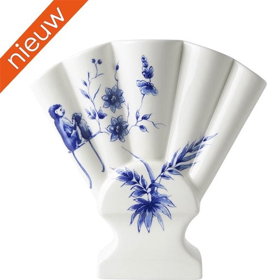 Heinen Delfts Blauw Sharing Moments - Tulpenvaas - Waaier - Aapjes - 18 x 18 x 6 cm
