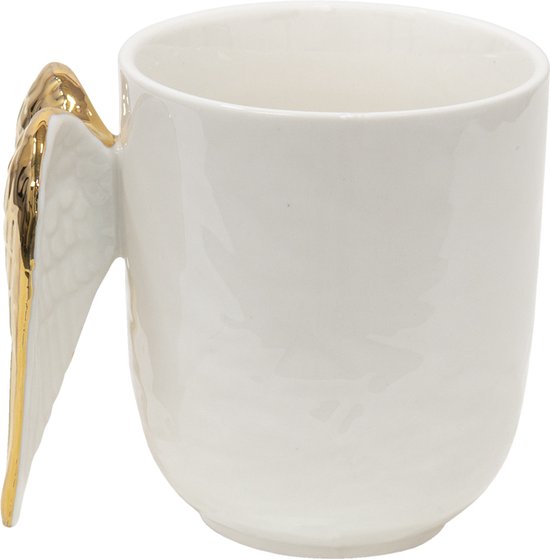 Clayre & Eef Mok 350 ml Wit Keramiek Vleugels Theemok Cadeau voor haar