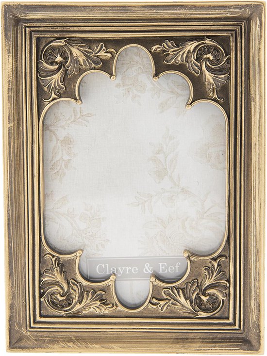 Clayre & Eef Fotolijst 13*2*18 cm / 10*15 cm Goudkleurig Kunststof / Glas Rechthoek Fotokader Wissellijst