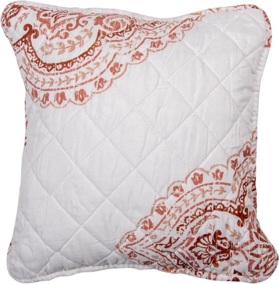 Clayre & Eef Kussenhoes 40*40 cm Wit Polyester Vierkant Krullen Sierkussenhoes Kussen hoes