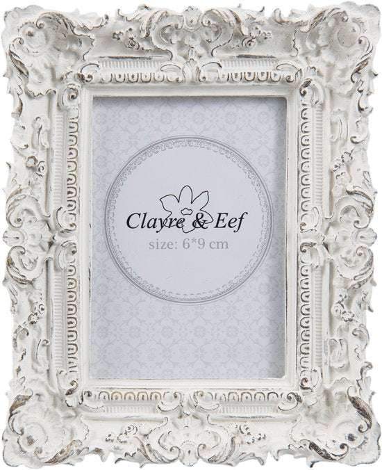 Clayre & Eef Fotolijst 10*2*12 cm / 6*9 cm Wit Kunststof Glas Rechthoek Fotokader Wissellijst Foto Frame