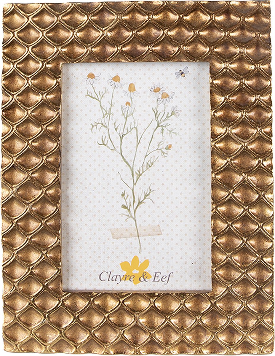 Clayre & Eef Fotolijst 10x15 cm Goudkleurig Kunststof Honingraat Fotokader Wissellijst Foto Frame