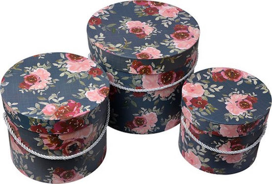 Clayre & Eef Opbergdoos Set van 3 Ø 23x20 / Ø 20x17 / Ø 17x14 cm Roze Karton Rond Bloemen