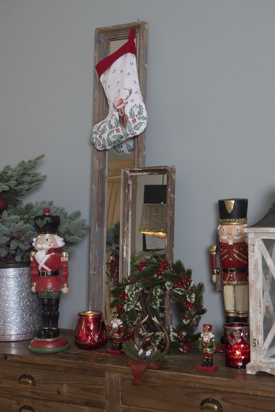 Clayre & Eef Decoratie Krans Ø 33 cm Groen Rood Hout Kunststof Rond Vlaskrans Deurkrans