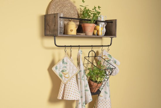 Clayre & Eef Keukenschort 70*85 cm Beige Geel Katoen Citroenen BBQ Schort Cadeau voor haar Kookschort