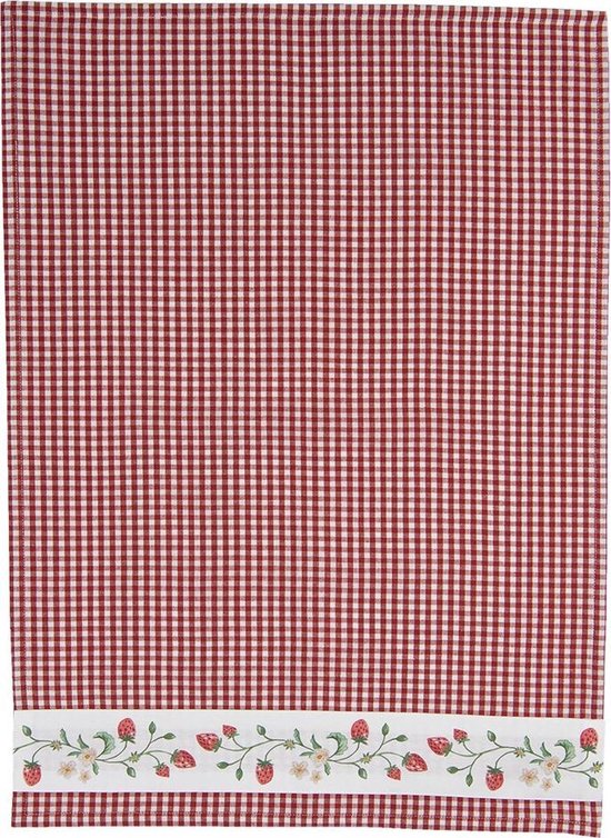 Clayre & Eef Theedoek 50*70 cm Rood Wit Katoen Aardbeien Keukenhanddoek Keukendoek Vaatdoek