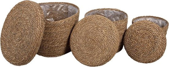 Clayre & Eef Opbergmanden Set van 3 Ø 37*27  cm Bruin Stro Rond Mand Opbergmand