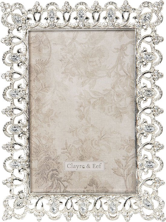Clayre & Eef Fotolijst 11*2*17 cm / 7*13 cm Zilverkleurig Ijzer Glas Rechthoek Fotokader Wissellijst Foto Frame