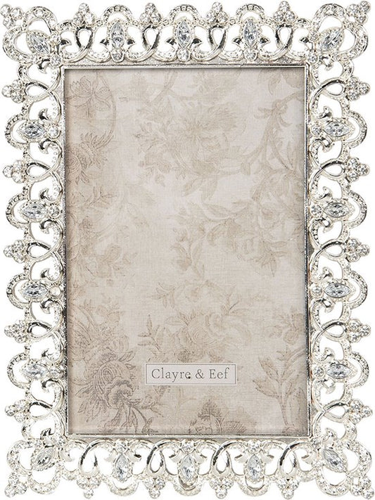 Clayre & Eef Fotolijst 11*2*17 cm / 7*13 cm Zilverkleurig Ijzer Glas Rechthoek Fotokader Wissellijst Foto Frame