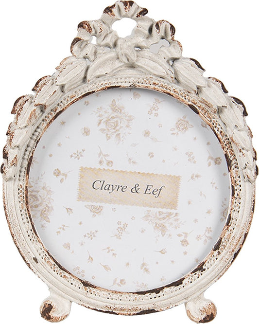Clayre & Eef Fotolijst Ø 6 cm Wit IJzer Glas Rond Fotokader
