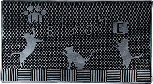 Clayre & Eef Deurmat 75x45 cm Zwart Rubber Rechthoek Katten Mat