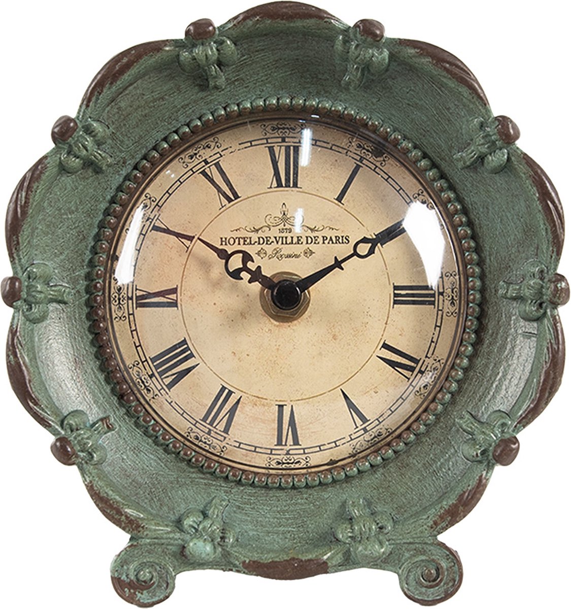 Clayre & Eef Tafelklok 15x7x16 cm Groen IJzer Glas