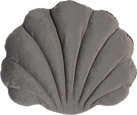 Clayre & Eef Sierkussen Schelp 38*48*6 cm Grijs Polyester Kussenhoes met Kussenvulling