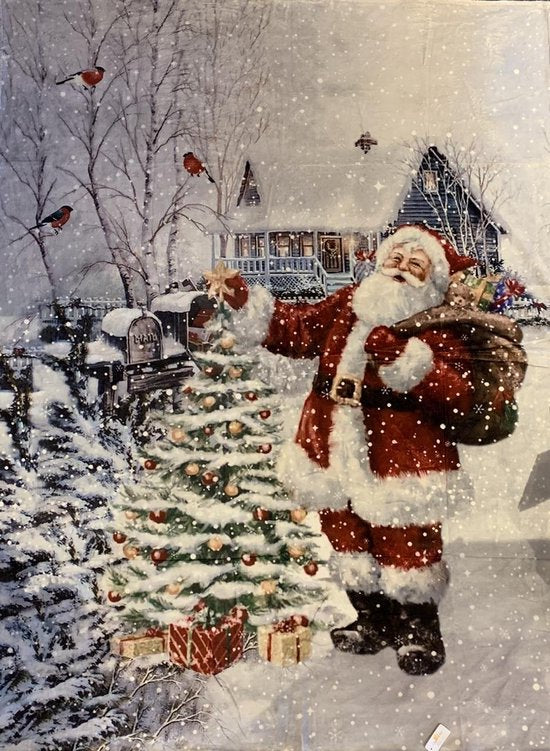 Clayre & Eef Plaid 130*170 cm Meerkleurig Polyester Rechthoek Kerstman Deken Kleed Dekentje