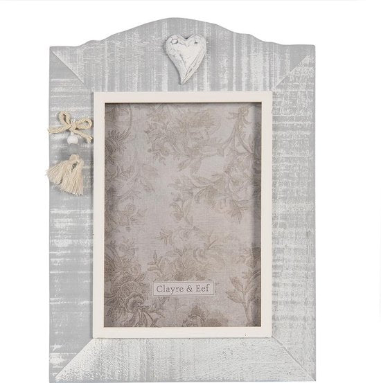 Clayre & Eef Fotolijst 20*2*27 cm / 13*18 cm Grijs MDF Glas Rechthoek Fotokader Wissellijst Foto Frame