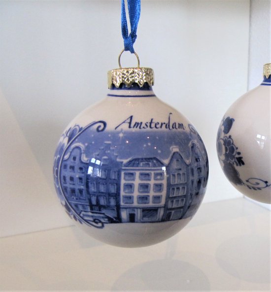 Heinen Delfts Blauw | Kerstbal Amsterdam  | Souvenir | Holland | Kerstversiering