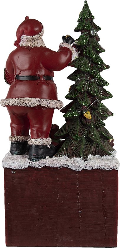 Clayre & Eef Kerstdecoratie Beeld Kerstman 16*10*34 cm Rood Groen Wit Kunststof Kalender Decoratief Figuur Decoratieve Accessoires Woonaccessoires