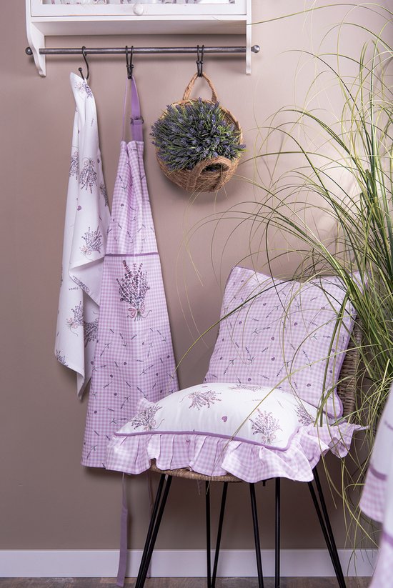 Clayre & Eef Theedoek 50*70 cm Paars Wit Katoen lavendel Keukenhanddoek Keukendoek Vaatdoek