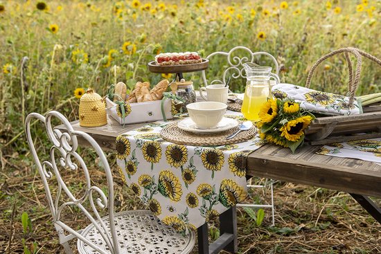 Clayre & Eef Keukenschort 70x85 cm Beige Geel Katoen Zonnebloemen BBQ Schort Cadeau voor haar Kookschort