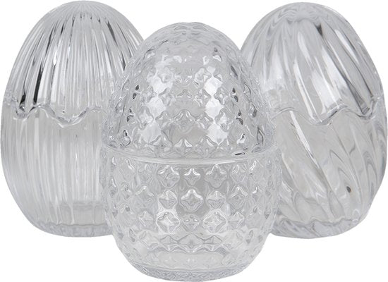 Clayre & Eef Bonbonniere met deksel Ei Ø 9*12 cm Transparant Glas Bonbonschaaltje Bonbonniere Kristal Decoratie Schaal