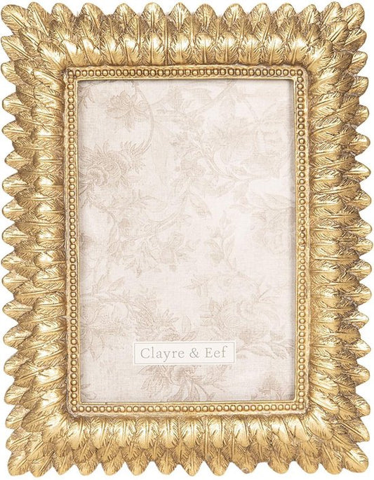 Clayre & Eef Fotolijst 16*2*20 cm / 10*15 cm Goudkleurig Kunststof, Glas Rechthoek Fotokader Wissellijst Foto Frame