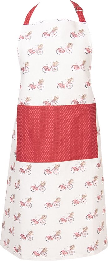 Clayre & Eef Keukenschort 70*85 cm Rood Wit Katoen Fiets BBQ Schort Cadeau voor haar Kookschort