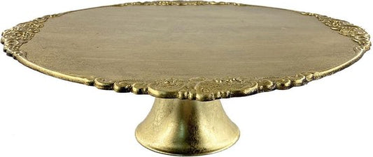 Clayre & Eef Taartplateau op voet Ø 32*10 cm Goudkleurig Kunststof Rond Etagère Serveerschaal