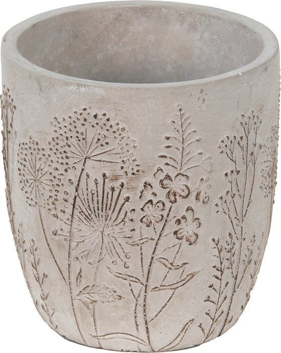 Clayre & Eef Bloempot Binnen Ø 13*14 cm Beige Steen Bloemen Plantenpot