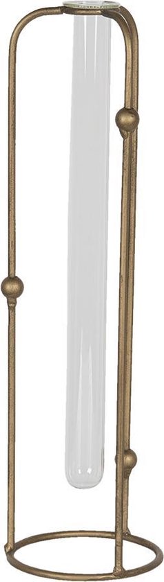 Clayre & Eef Vaas Ø 10*35 cm Koperkleurig Metaal Rond Glazen Vaas Bloempot Binnen