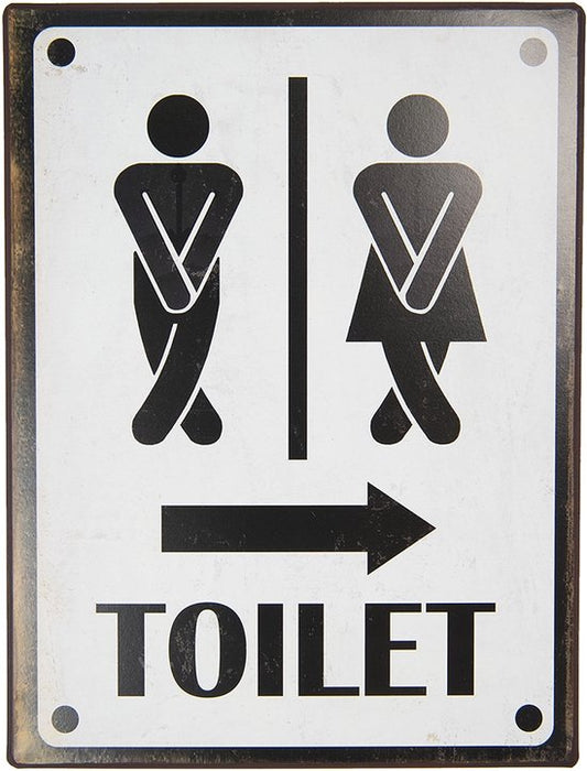 Clayre & Eef Tekstbord 26*1*35 cm Zwart Metaal Rechthoek Toilet Wandbord Quote Bord Spreuk